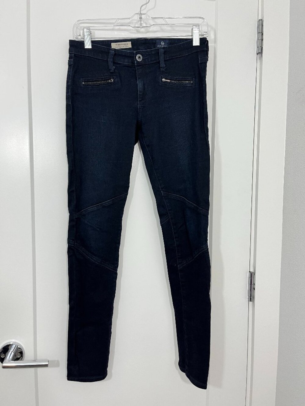AG Adriano Goldschmied Size 26 Dark Blue Wash Moto Zip Legging Jeans